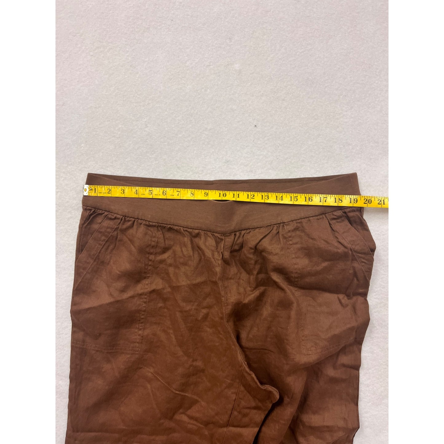 Lands End Womens Plus Size Linen Pants 20W Brown Elastic Waist #6161