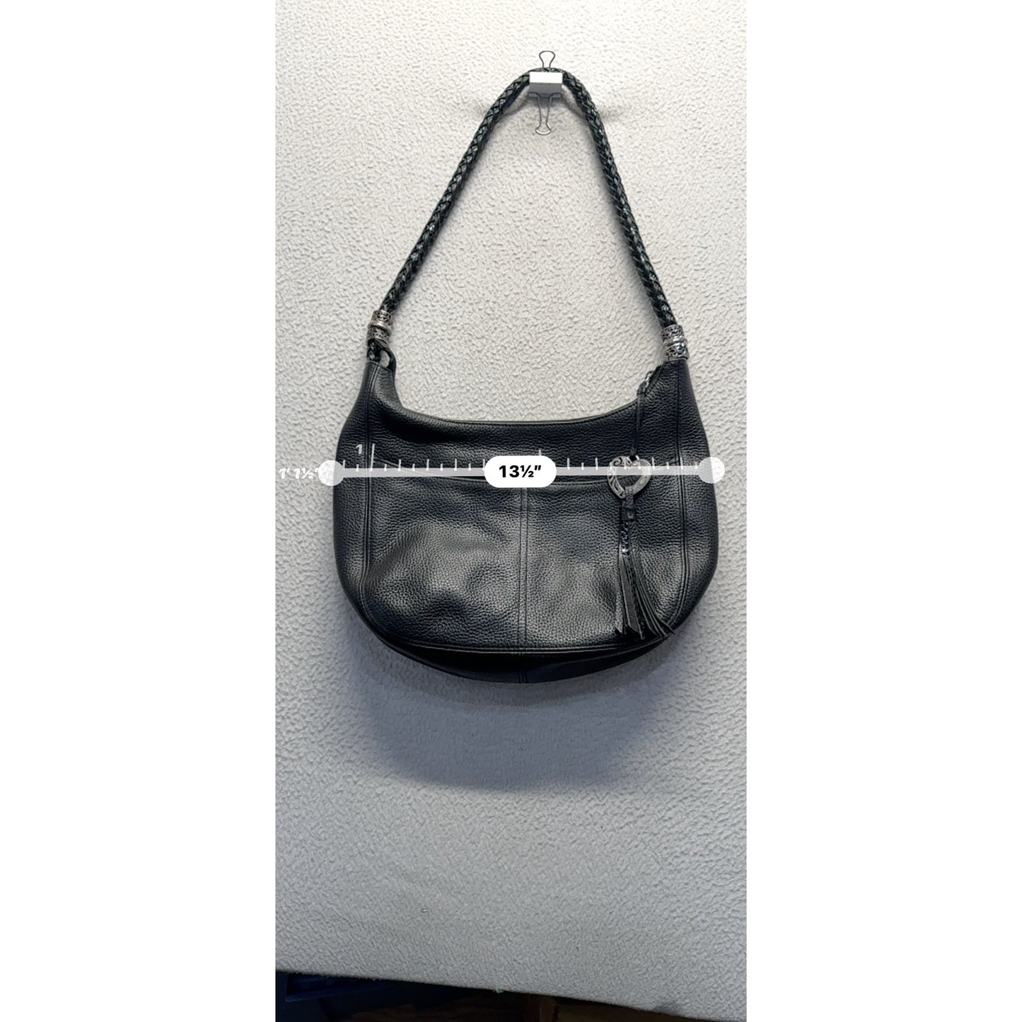 Brighton Black Pebbled Leather Shoulder Bag With Braided Strap Heart Charm #9516