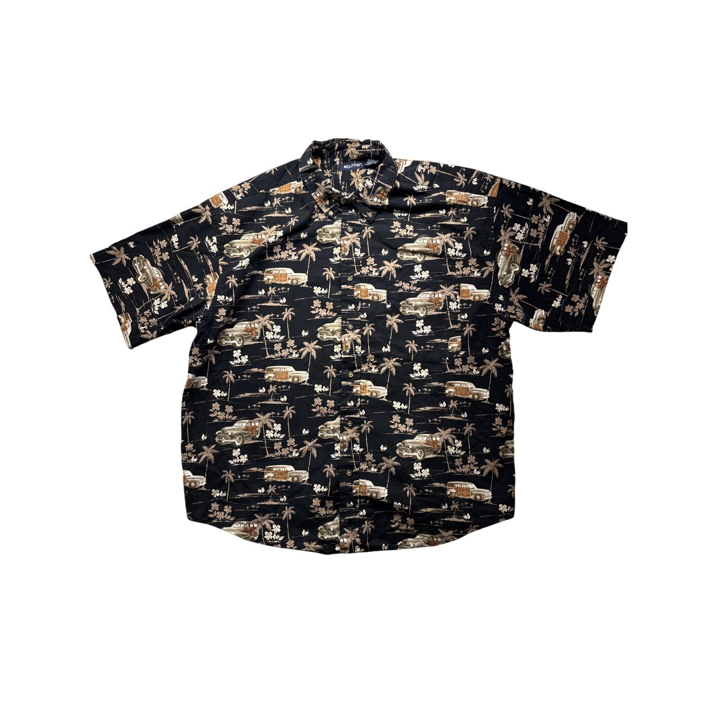 Puritan Mens 2XL Black Hawaiian Short-Sleeve Shirt 100% Cotton #6384