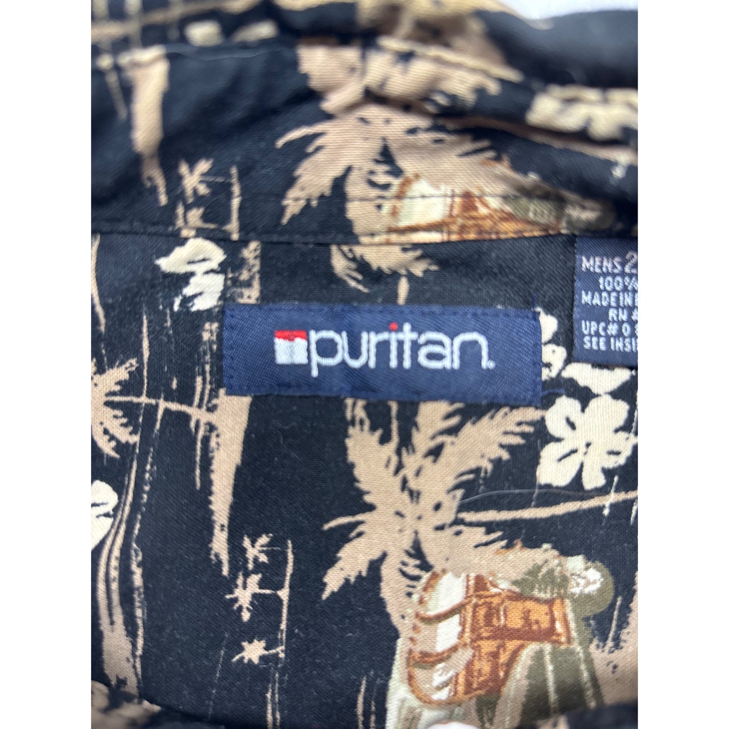 Puritan Mens 2XL Black Hawaiian Short-Sleeve Shirt 100% Cotton #6384
