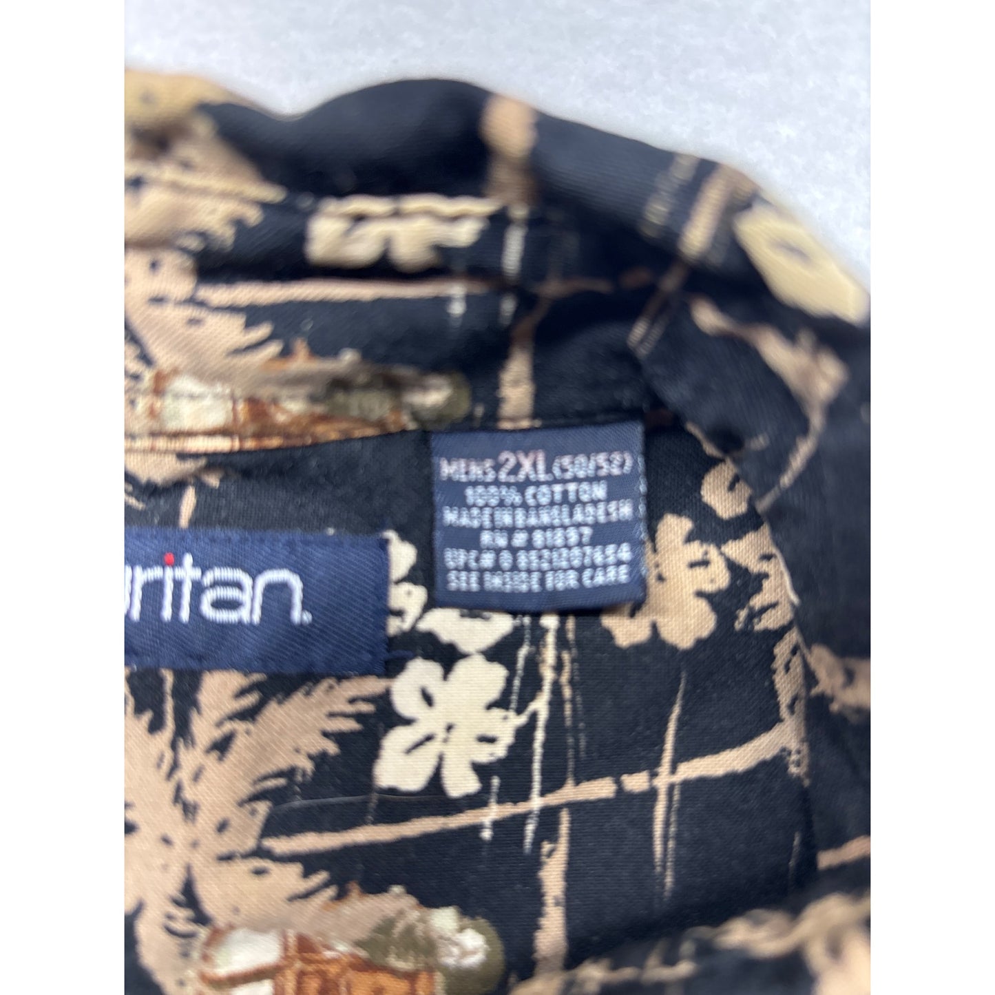 Puritan Mens 2XL Black Hawaiian Short-Sleeve Shirt 100% Cotton #6384