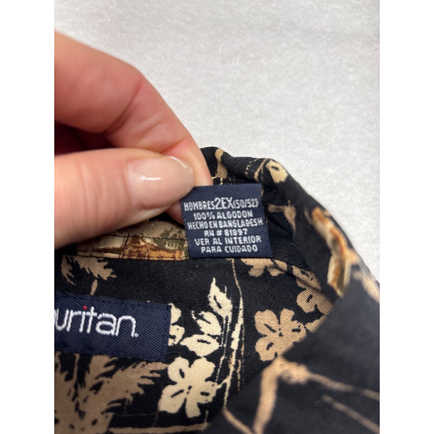 Puritan Mens 2XL Black Hawaiian Short-Sleeve Shirt 100% Cotton #6384