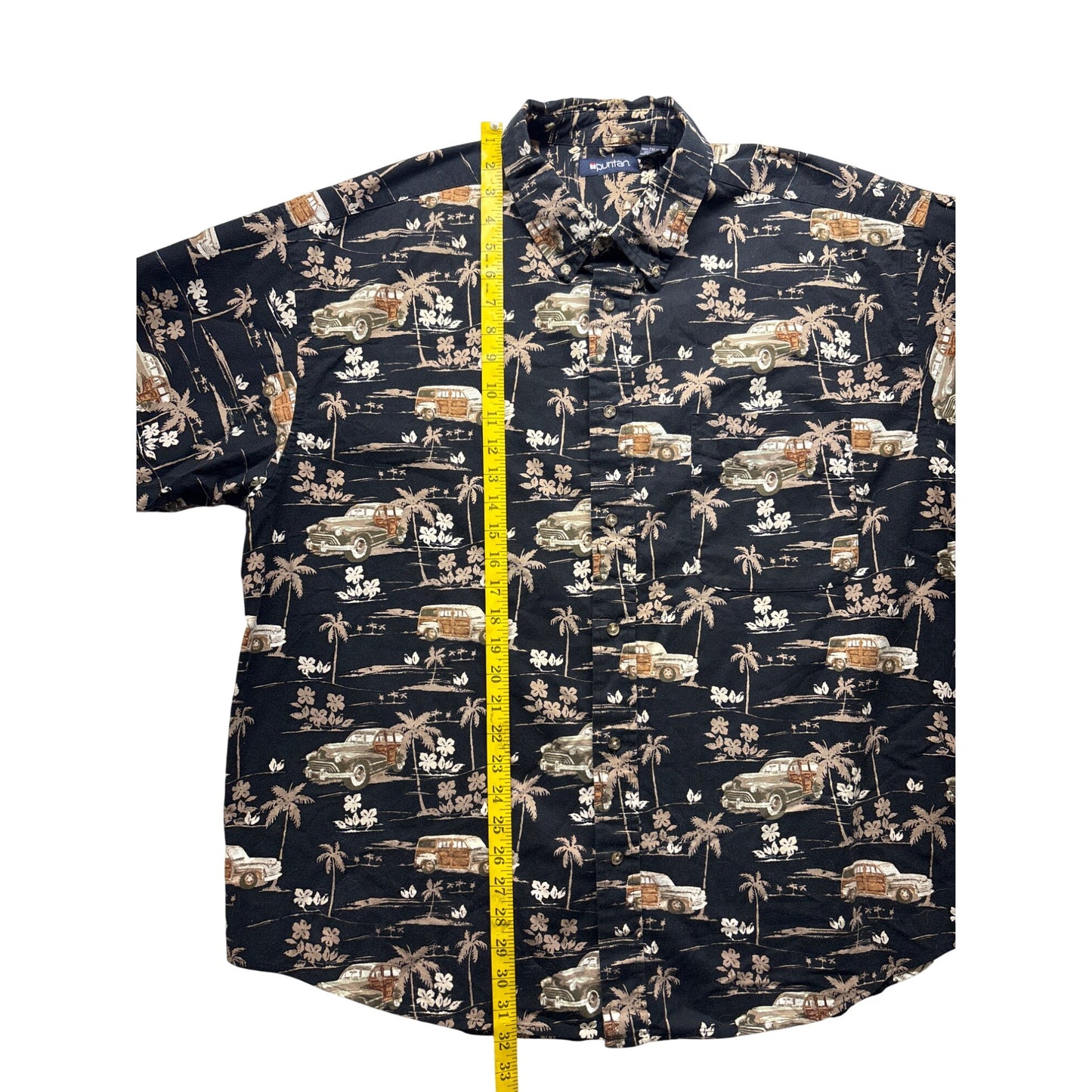 Puritan Mens 2XL Black Hawaiian Short-Sleeve Shirt 100% Cotton #6384