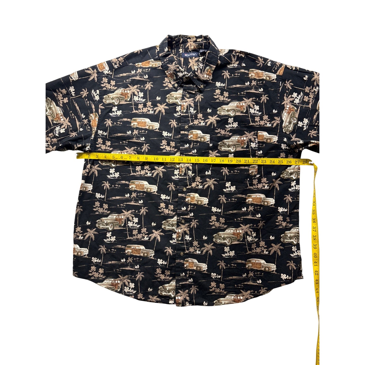 Puritan Mens 2XL Black Hawaiian Short-Sleeve Shirt 100% Cotton #6384