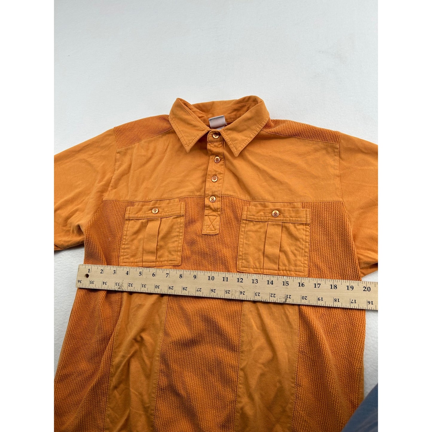 Haband Casual Joe Orange Short Sleeve Polo Shirt With Textured Panels & Button Pockets #6481