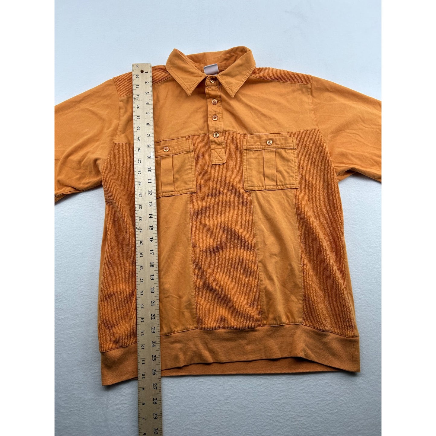Haband Casual Joe Orange Short Sleeve Polo Shirt With Textured Panels & Button Pockets #6481