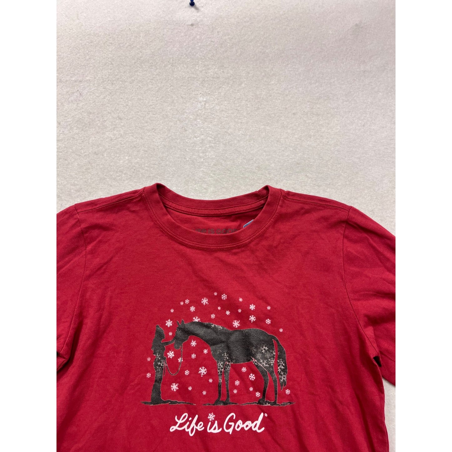Life Is Good Long Sleeve Red T-Shirt With Horse & Snowflake Design #786A