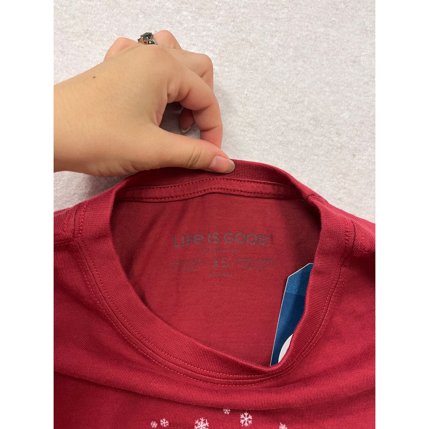 Life Is Good Long Sleeve Red T-Shirt With Horse & Snowflake Design #786A