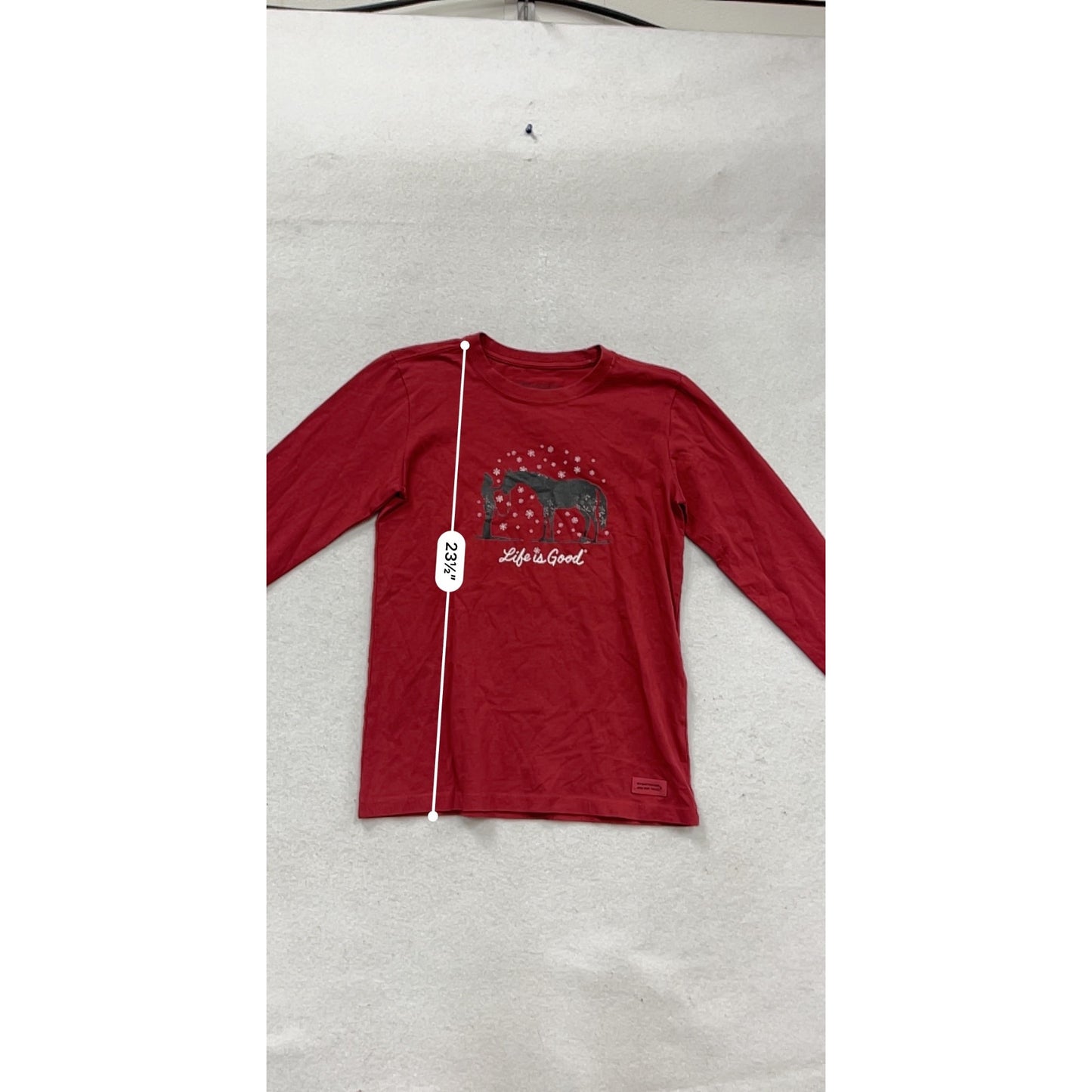 Life Is Good Long Sleeve Red T-Shirt With Horse & Snowflake Design #786A
