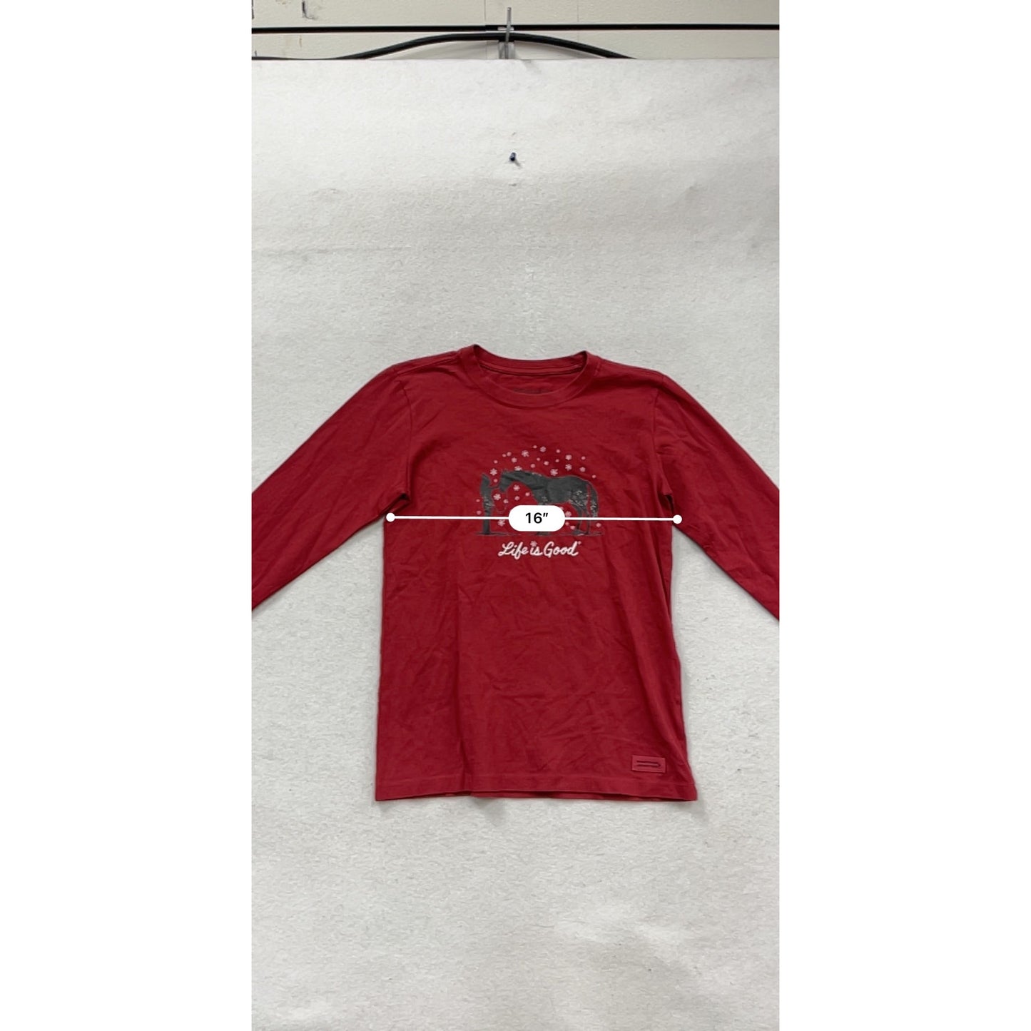 Life Is Good Long Sleeve Red T-Shirt With Horse & Snowflake Design #786A