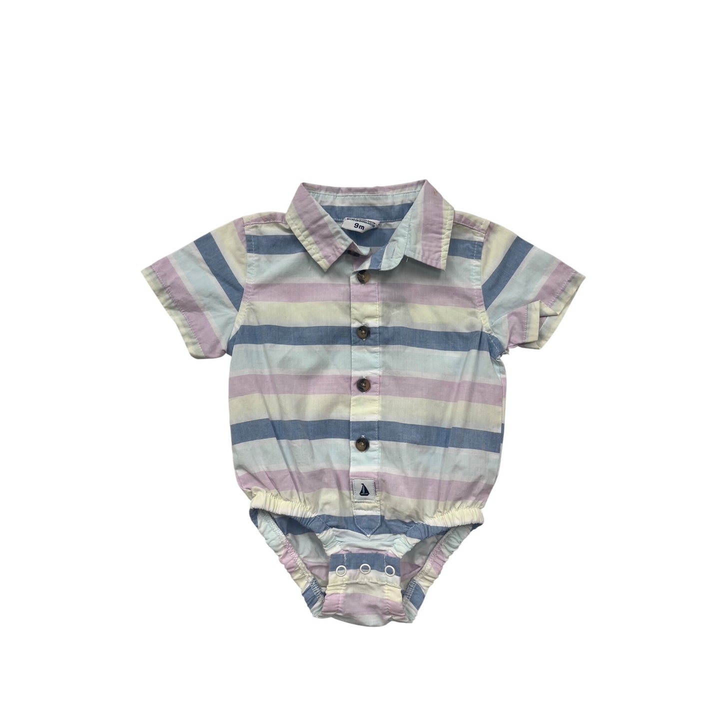 Striped Baby Boy Button-Up Bodysuit 9M By Landn Sea #6664