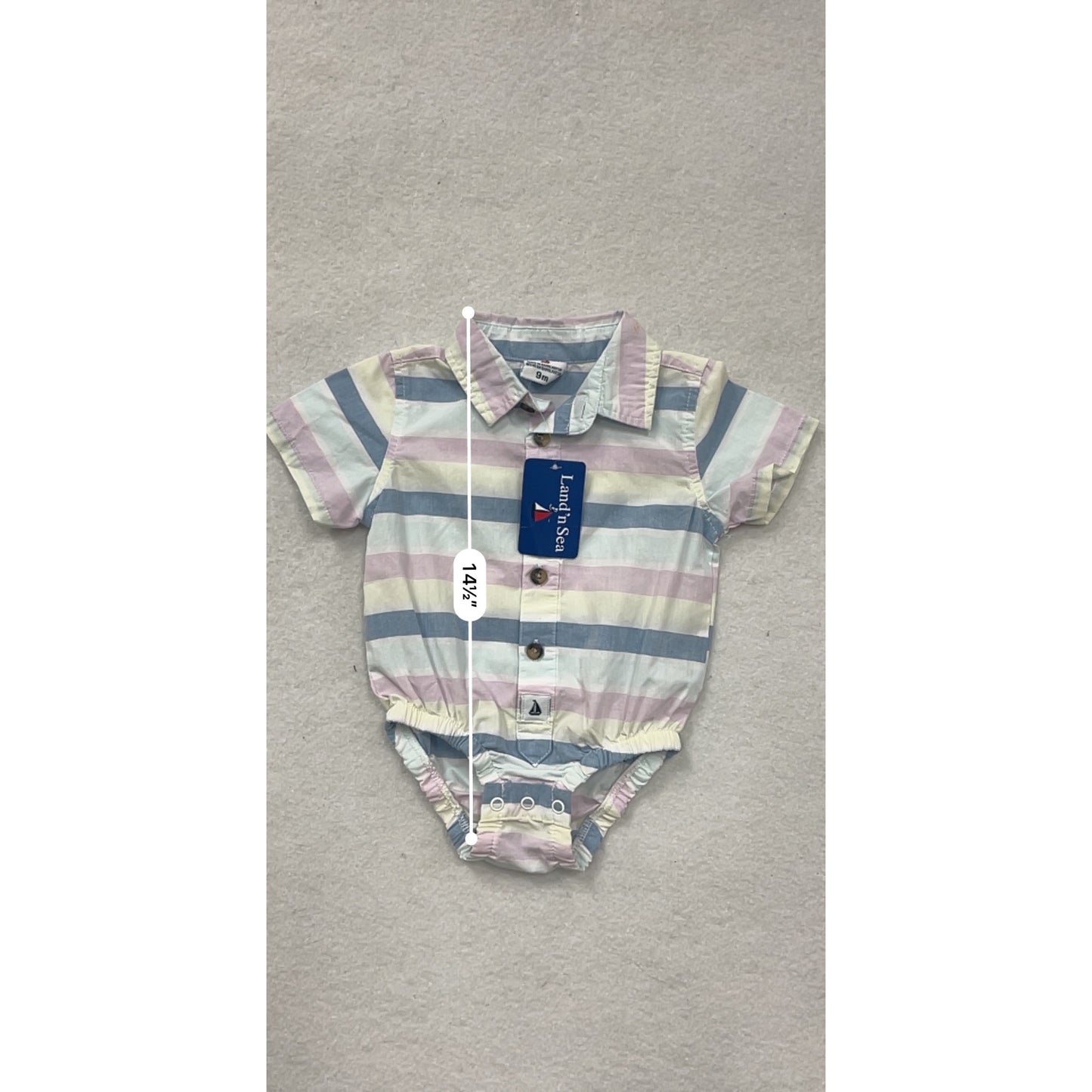 Striped Baby Boy Button-Up Bodysuit 9M By Landn Sea #6664