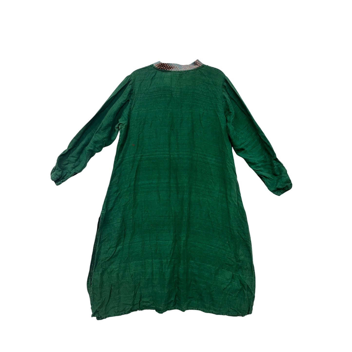 Fabindia Womens Green Silk Kurta With Printed Collar & Button Detail XL #408A