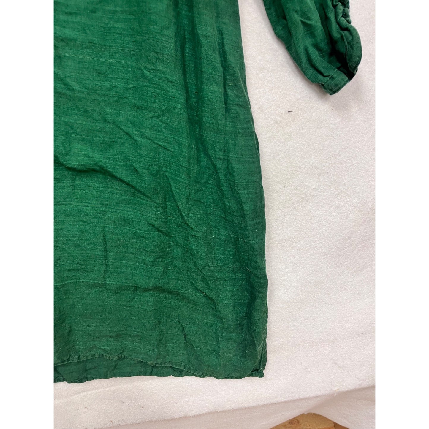 Fabindia Womens Green Silk Kurta With Printed Collar & Button Detail XL #408A