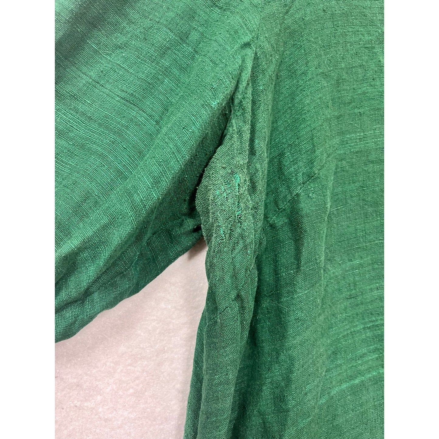 Fabindia Womens Green Silk Kurta With Printed Collar & Button Detail XL #408A