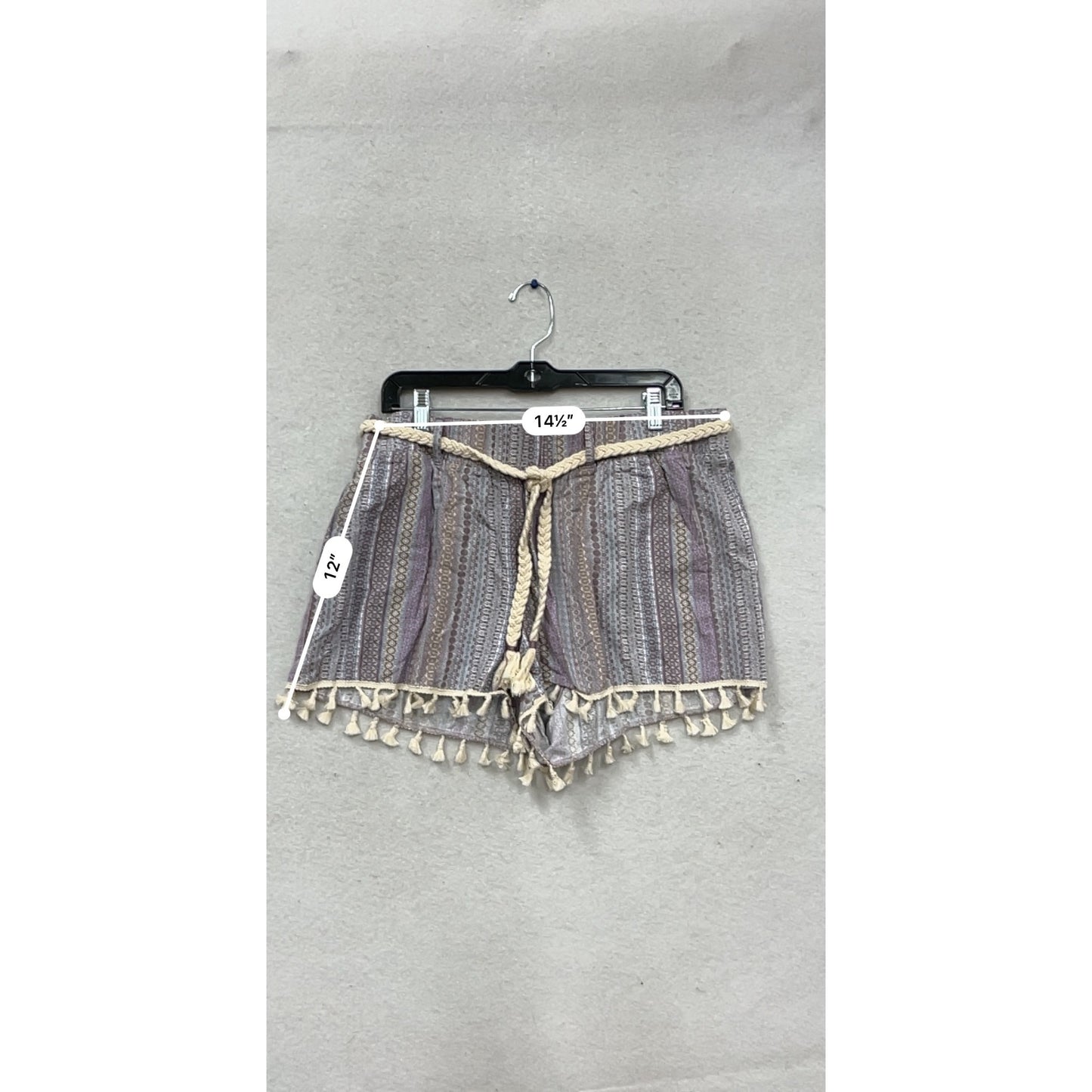 Rewash XL Linen/Rayon Tassel Hem Striped Shorts #680A