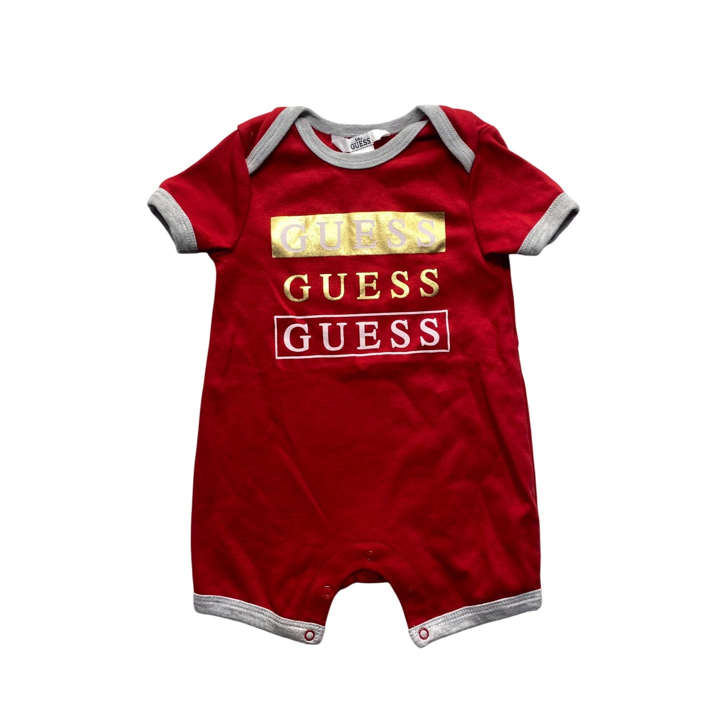 Baby Guess Red & Gold Logo Romper #5875