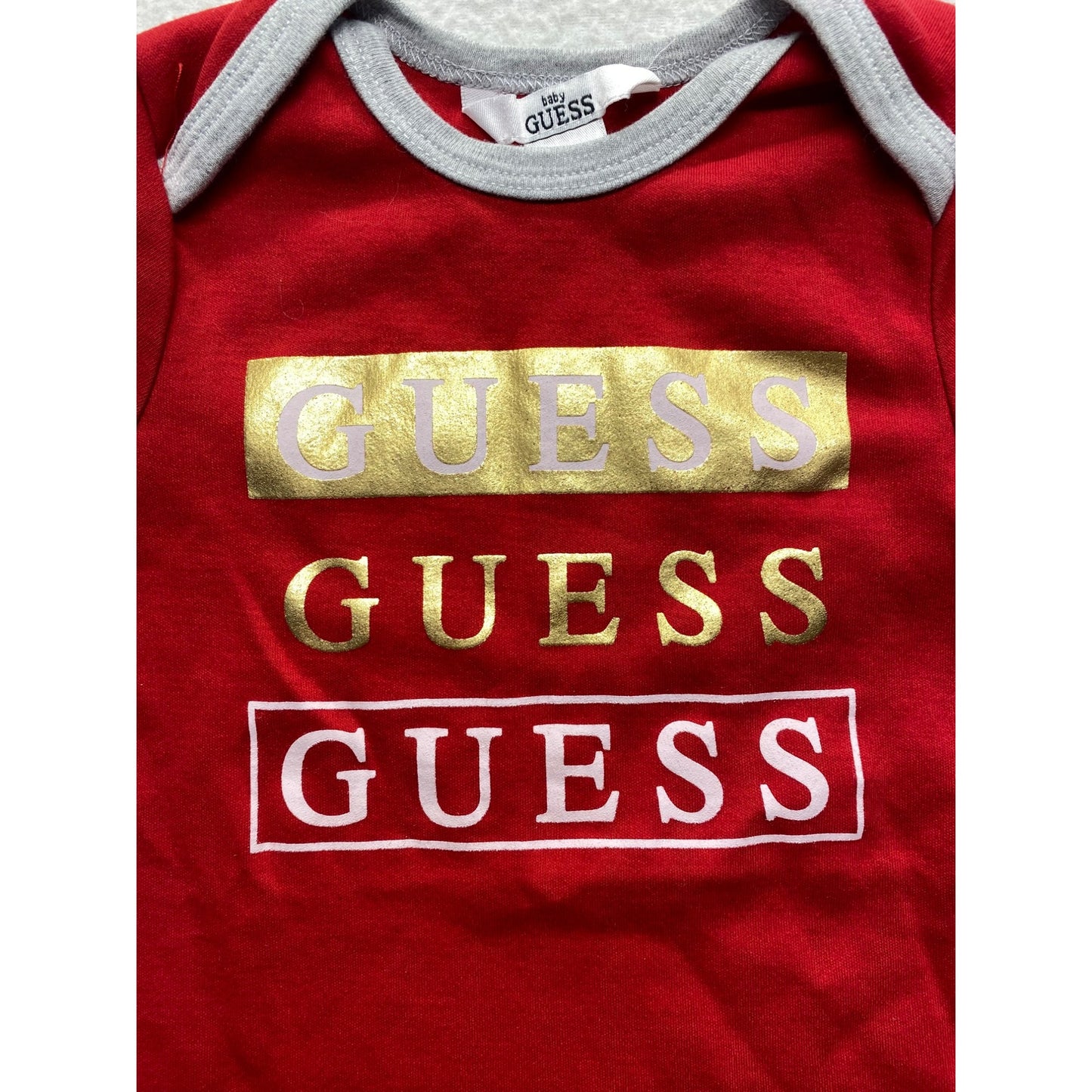 Baby Guess Red & Gold Logo Romper #5875