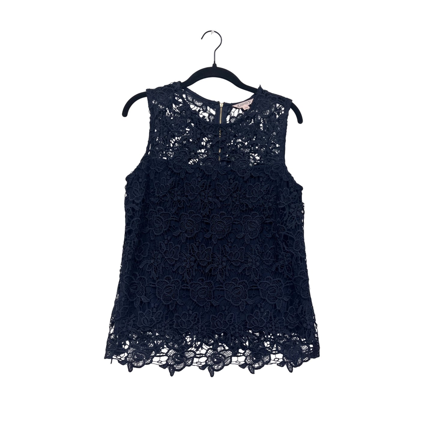 Nanette Lepore Womens Navy Floral Lace Sleeveless Top With Back Zipper Small #6625