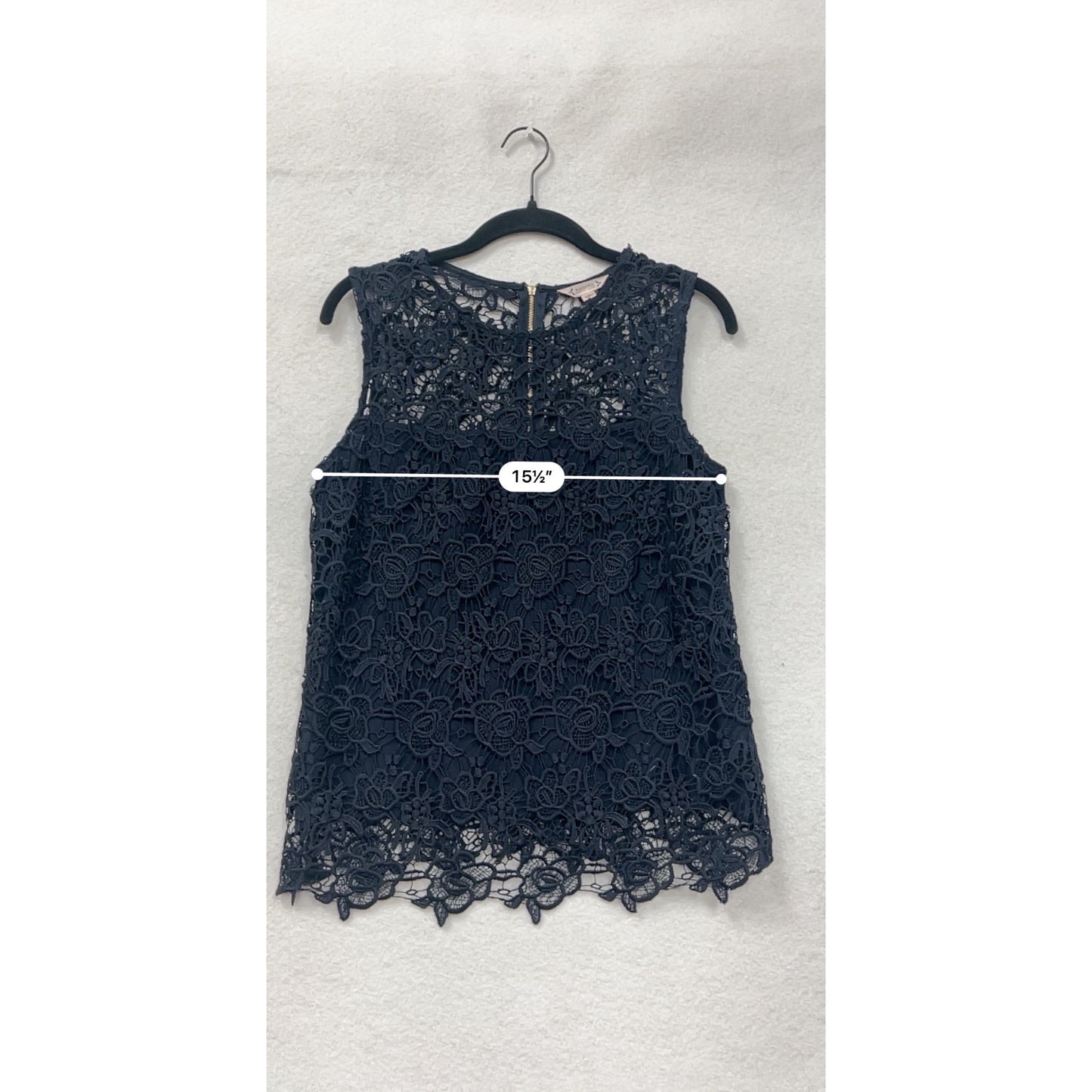 Nanette Lepore Womens Navy Floral Lace Sleeveless Top With Back Zipper Small #6625