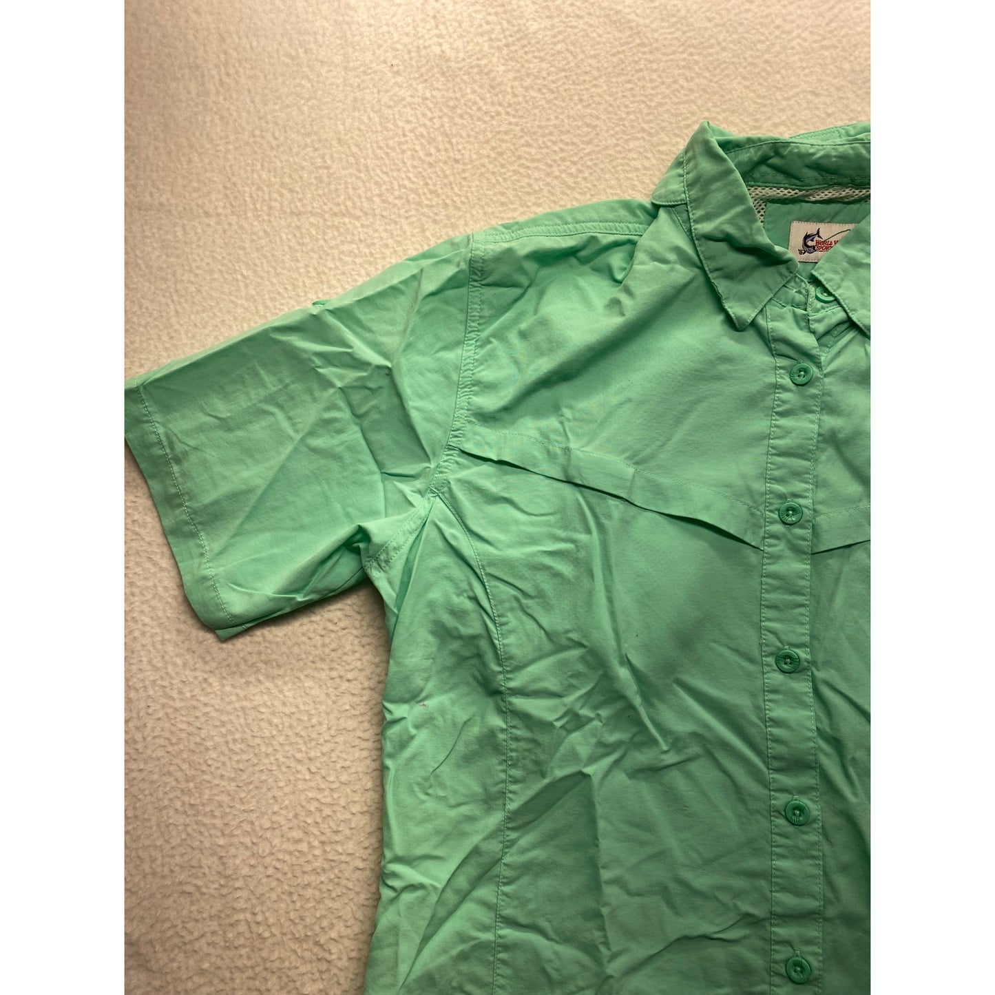Women’s World Wide Sportsman Mint Green Button-Up Short Sleeve Shirt #7158