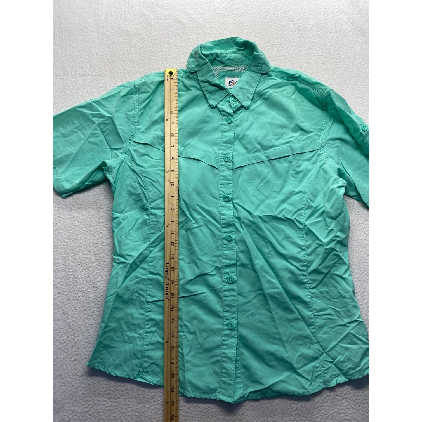 Women’s World Wide Sportsman Mint Green Button-Up Short Sleeve Shirt #7158