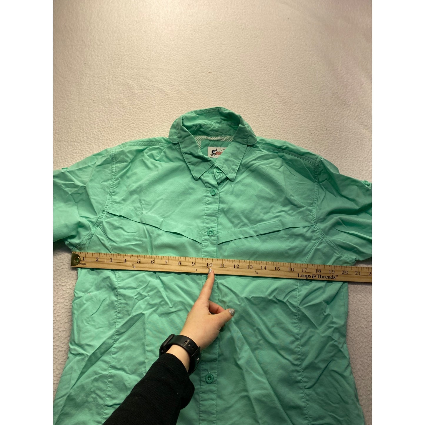Women’s World Wide Sportsman Mint Green Button-Up Short Sleeve Shirt #7158