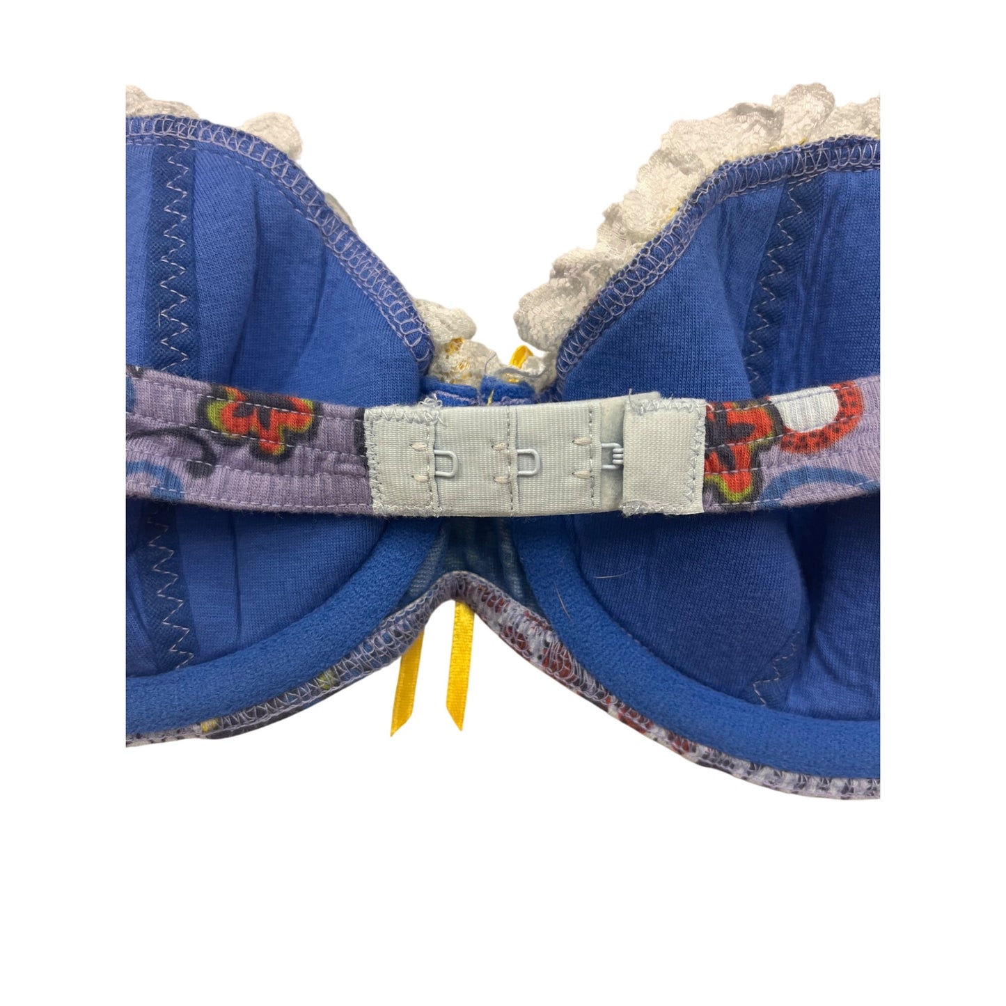 Womens Medium Pinkerton Floral Patchwork Bra With Lace Trim & Yellow Bow #6832