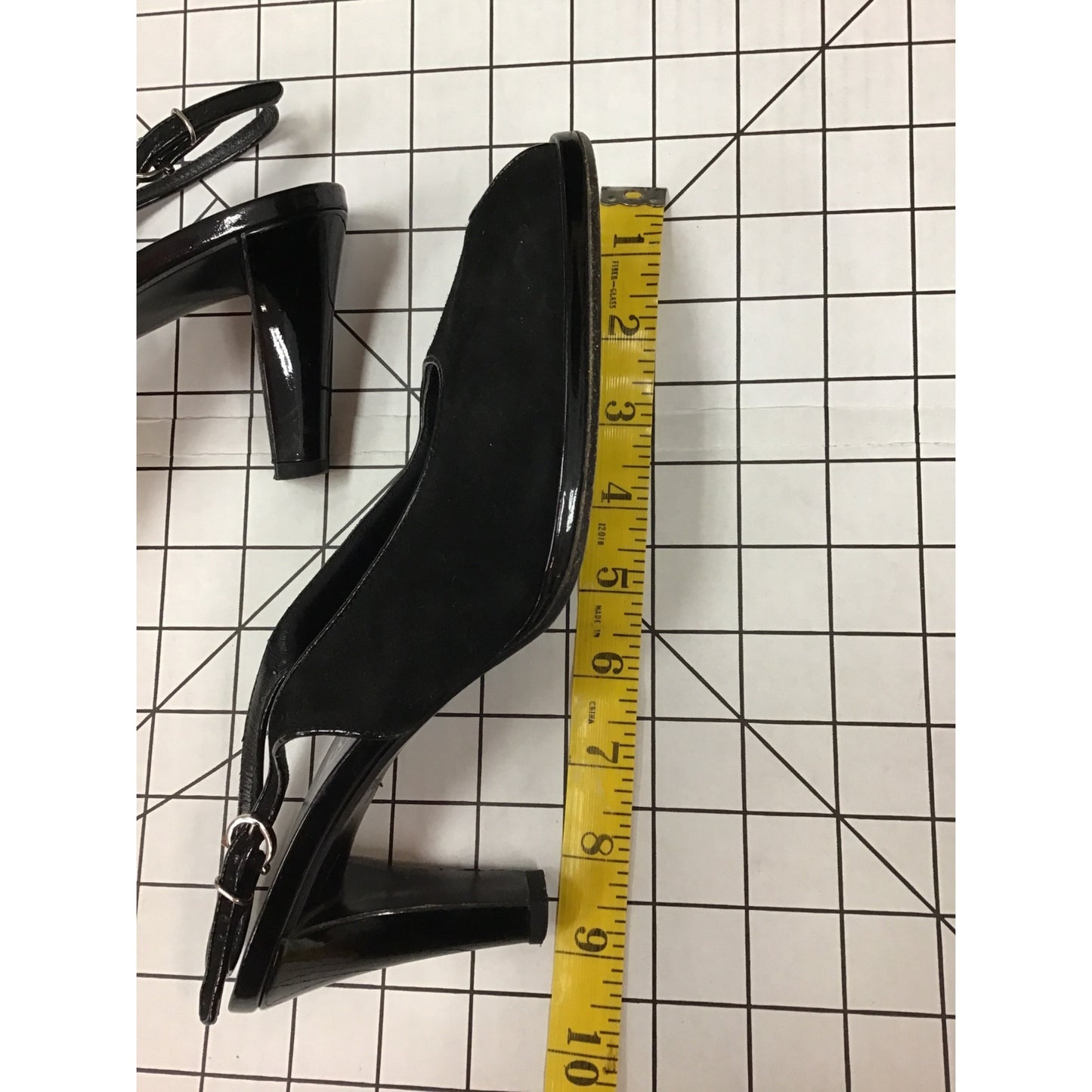Salvatore Ferragamo Black Suede & Patent Leather Peep Toe Slingback Heels S 8.5B #207
