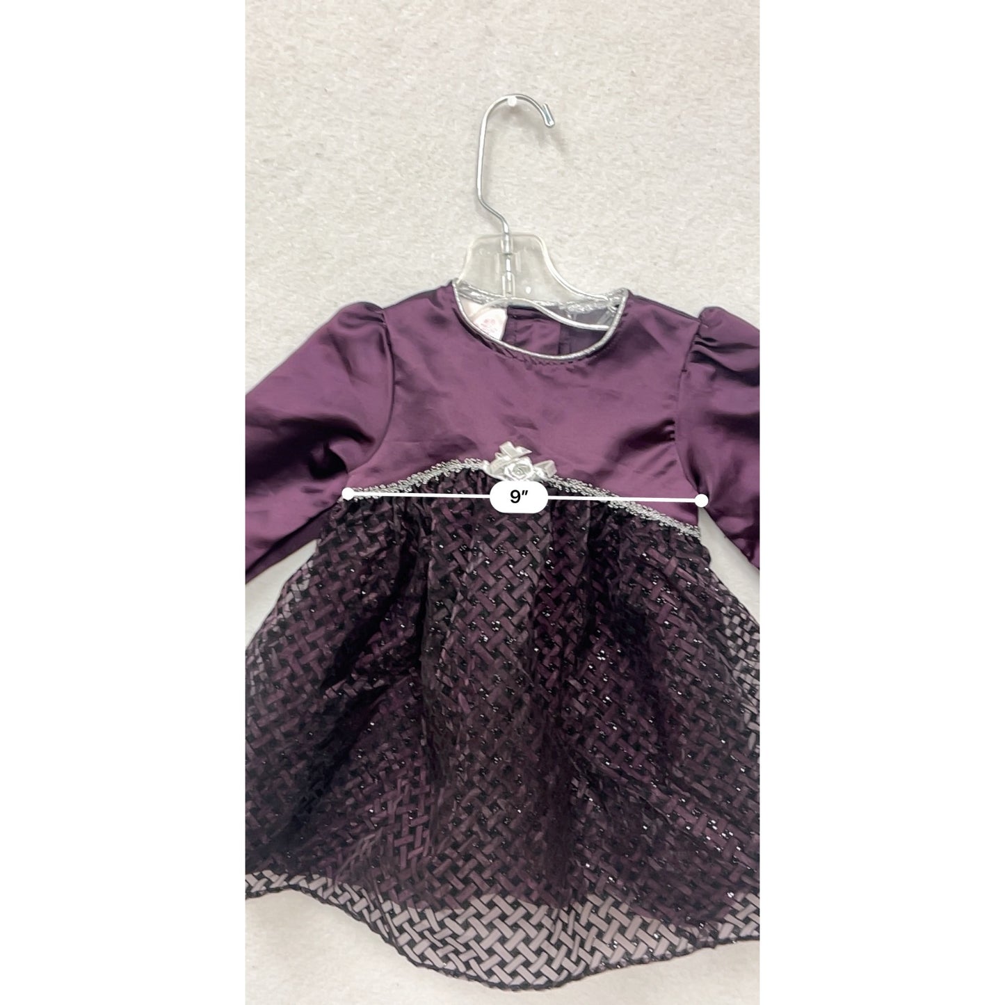 Rose Cottage Satin & Lace Dress With Silver Trim & Bow #8671