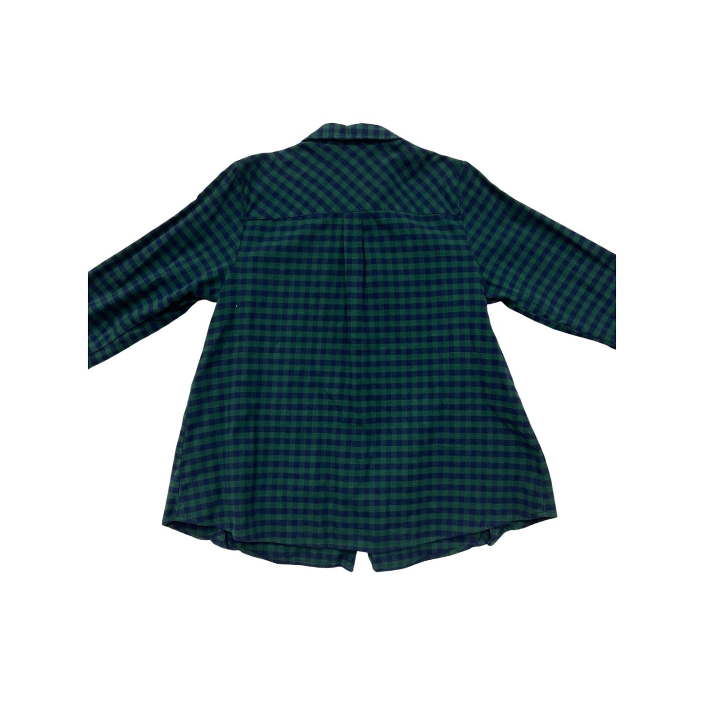 Joan Rivers Womens Green & Navy Plaid Button-Side Long-Sleeve Cotton Shirt L #6908