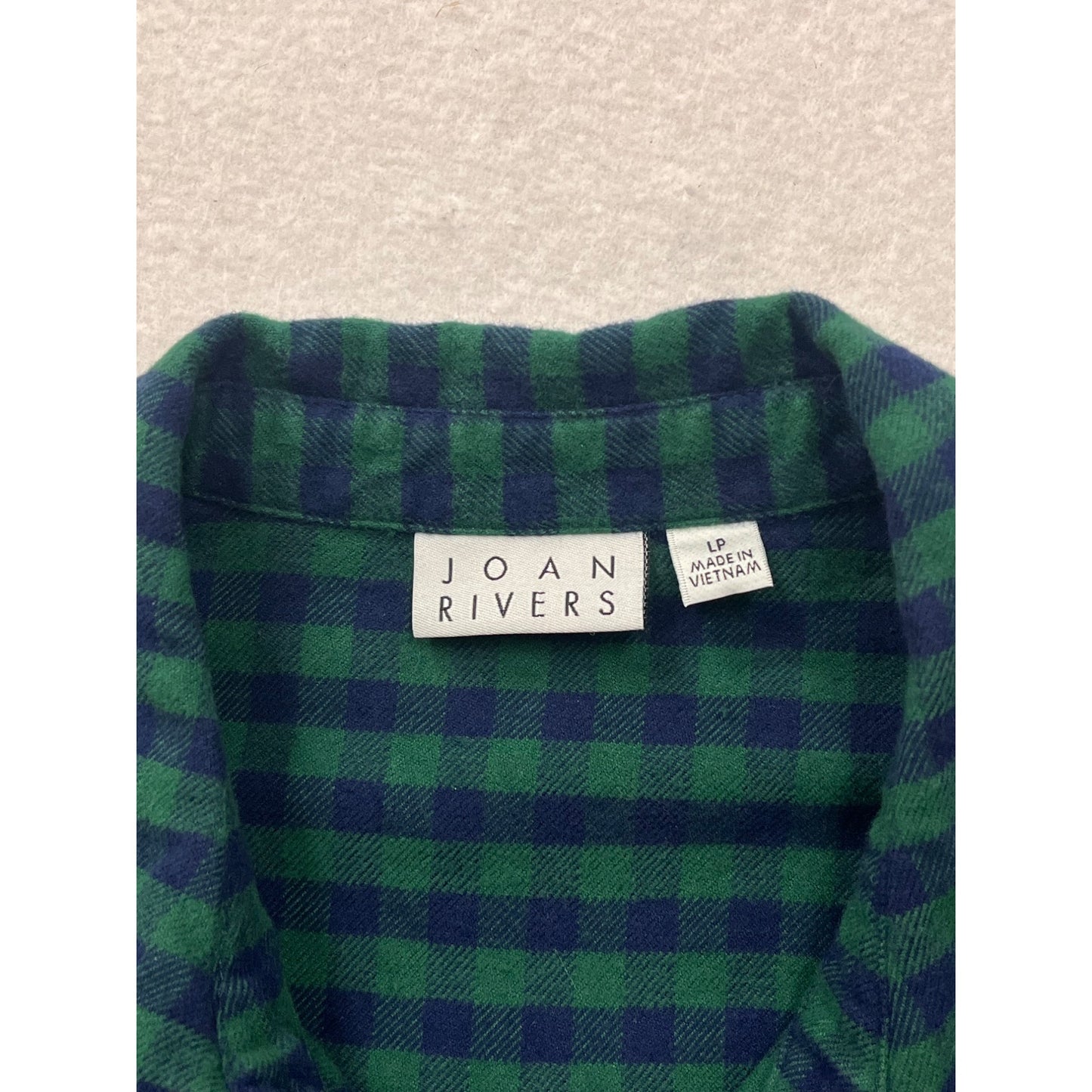 Joan Rivers Womens Green & Navy Plaid Button-Side Long-Sleeve Cotton Shirt L #6908