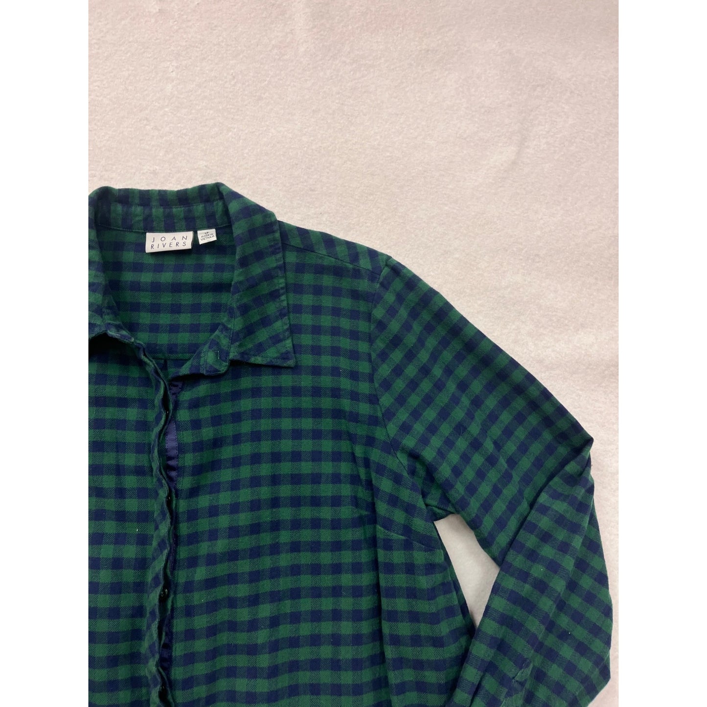 Joan Rivers Womens Green & Navy Plaid Button-Side Long-Sleeve Cotton Shirt L #6908