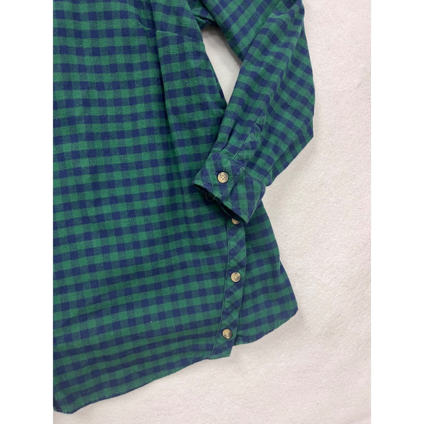 Joan Rivers Womens Green & Navy Plaid Button-Side Long-Sleeve Cotton Shirt L #6908