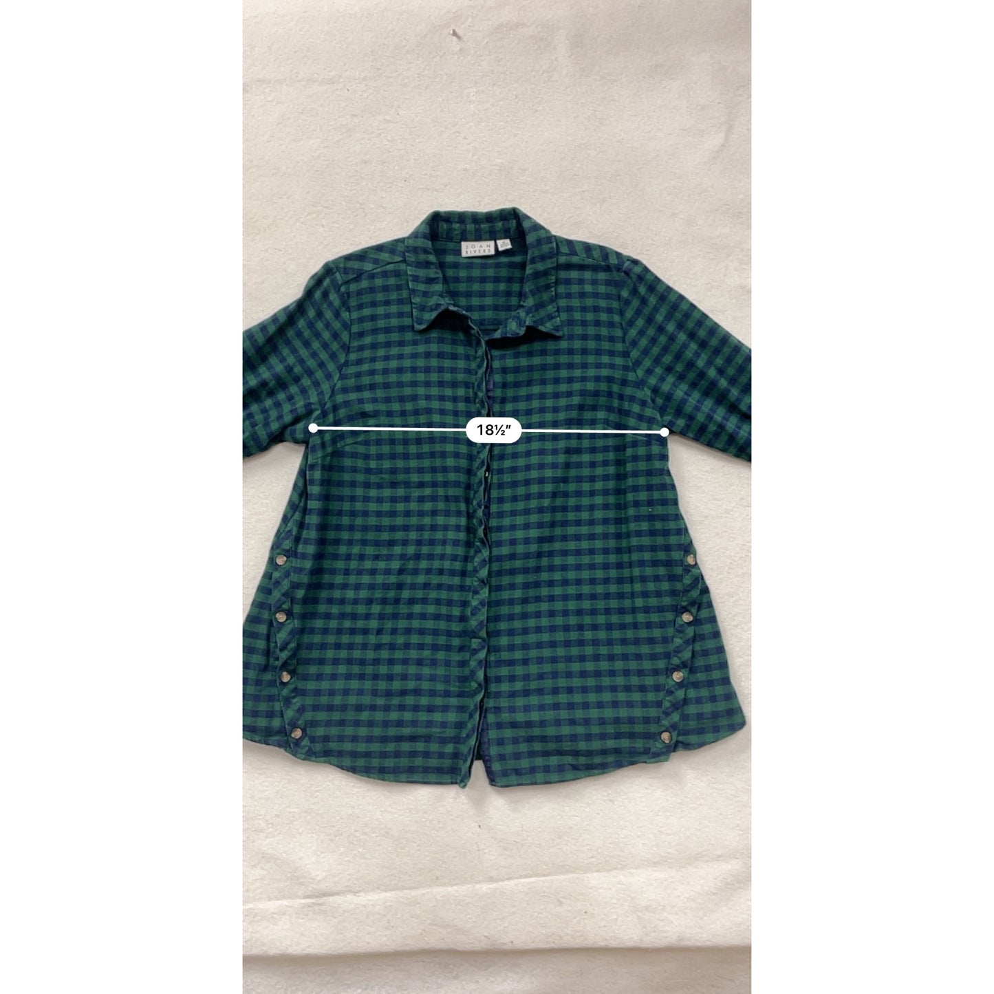 Joan Rivers Womens Green & Navy Plaid Button-Side Long-Sleeve Cotton Shirt L #6908