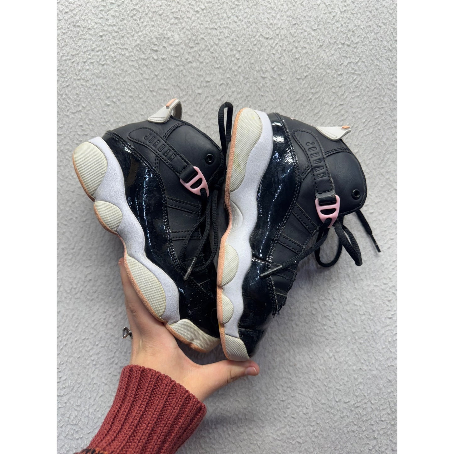 Nike Air Jordan Retro 6 Rings GS Black/Pink Basketball Shoes Size 1Y #338B