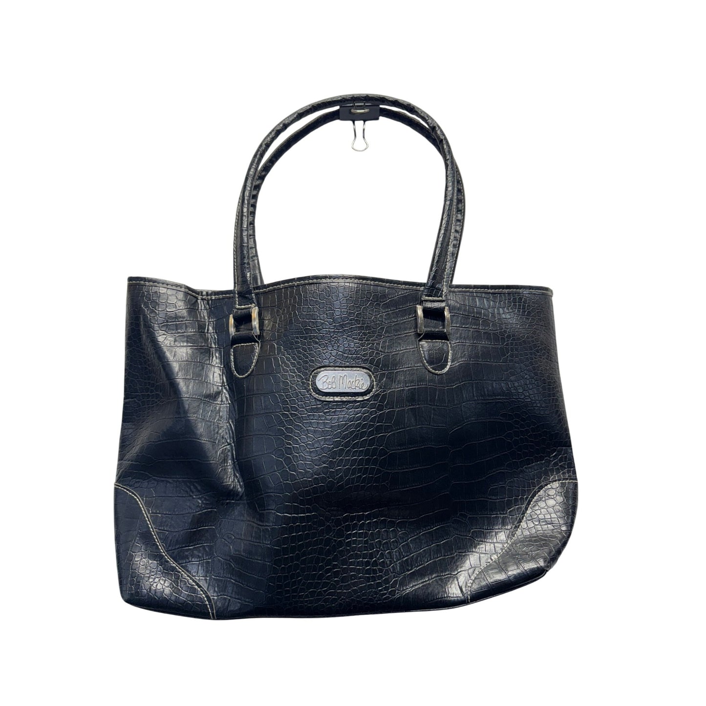 Bob Mackie Black Faux Croc Tote Bag #5921