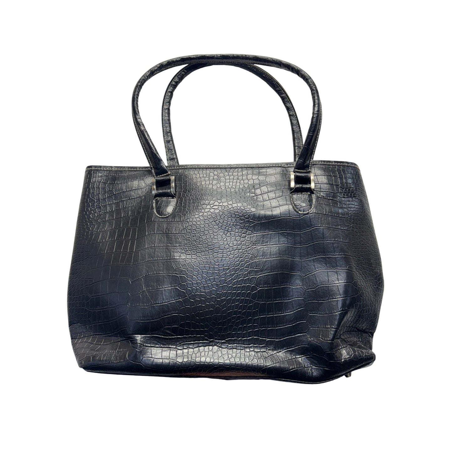 Bob Mackie Black Faux Croc Tote Bag #5921