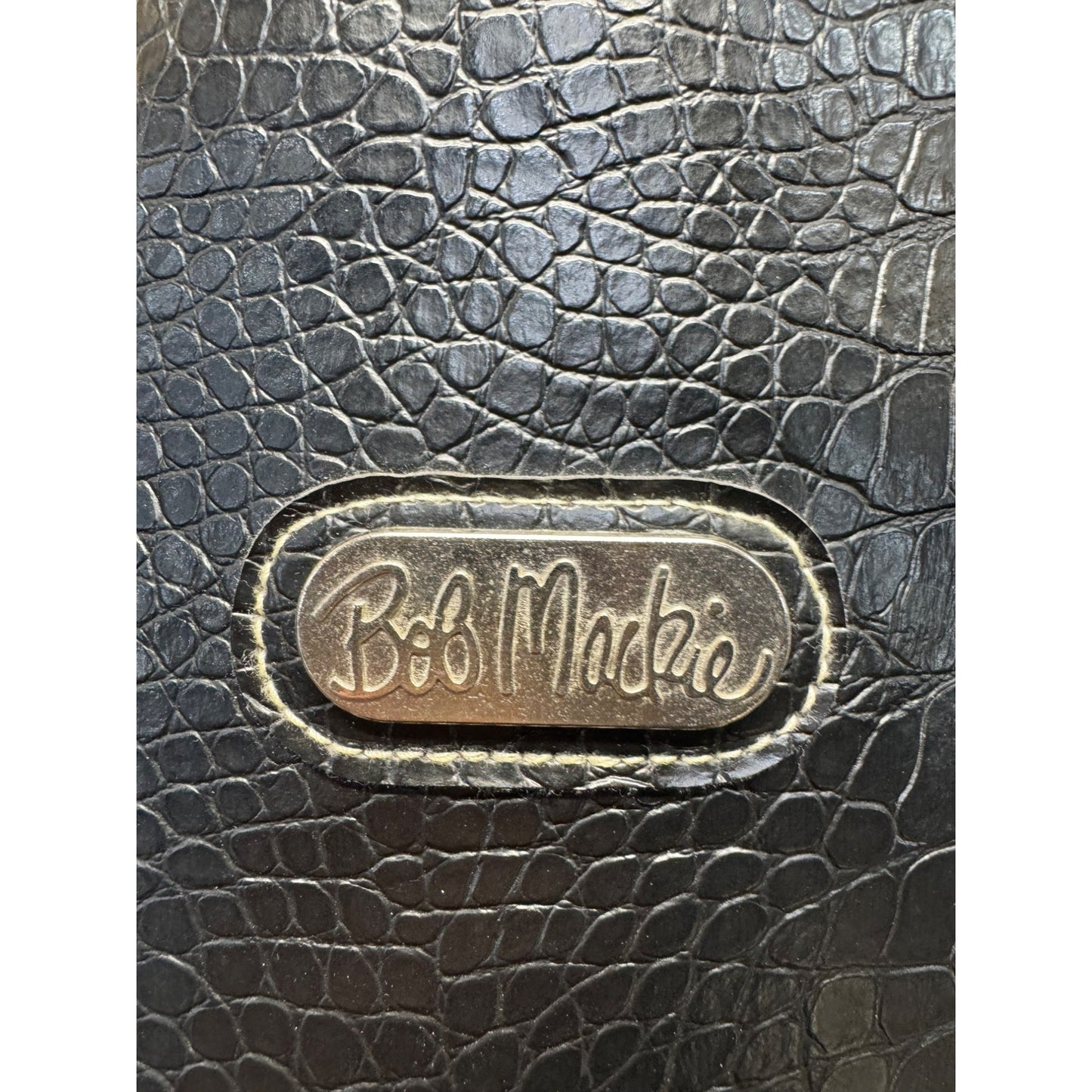 Bob Mackie Black Faux Croc Tote Bag #5921