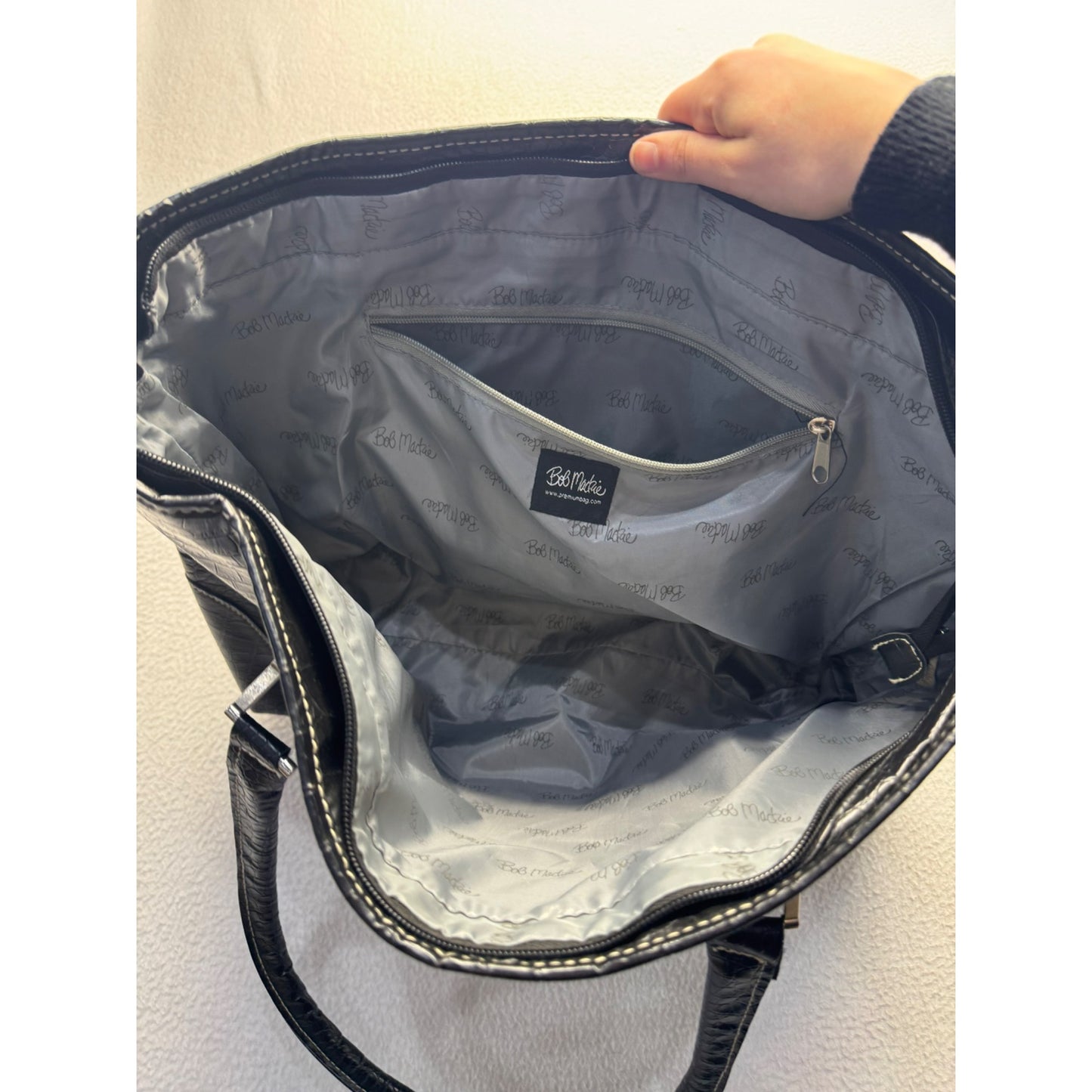 Bob Mackie Black Faux Croc Tote Bag #5921