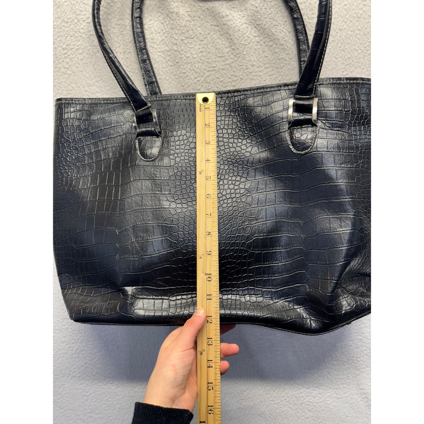 Bob Mackie Black Faux Croc Tote Bag #5921
