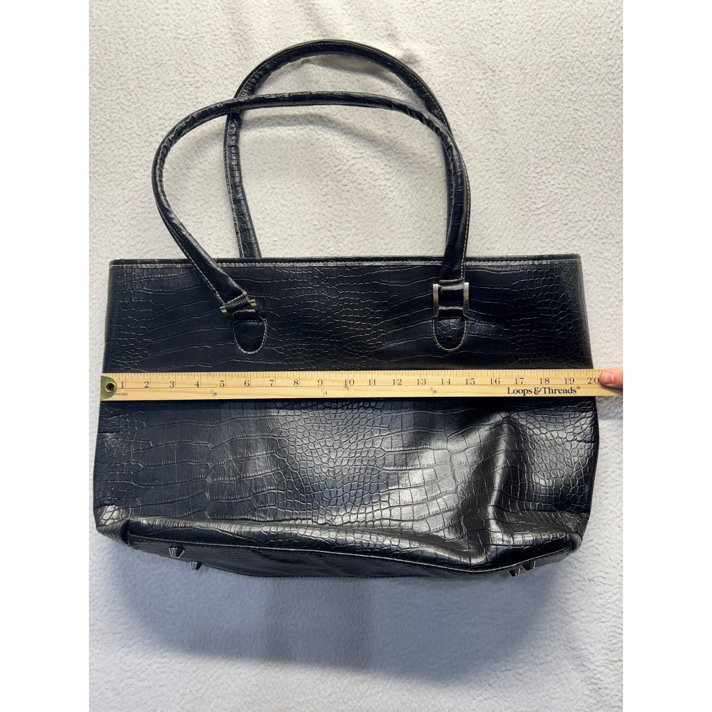Bob Mackie Black Faux Croc Tote Bag #5921