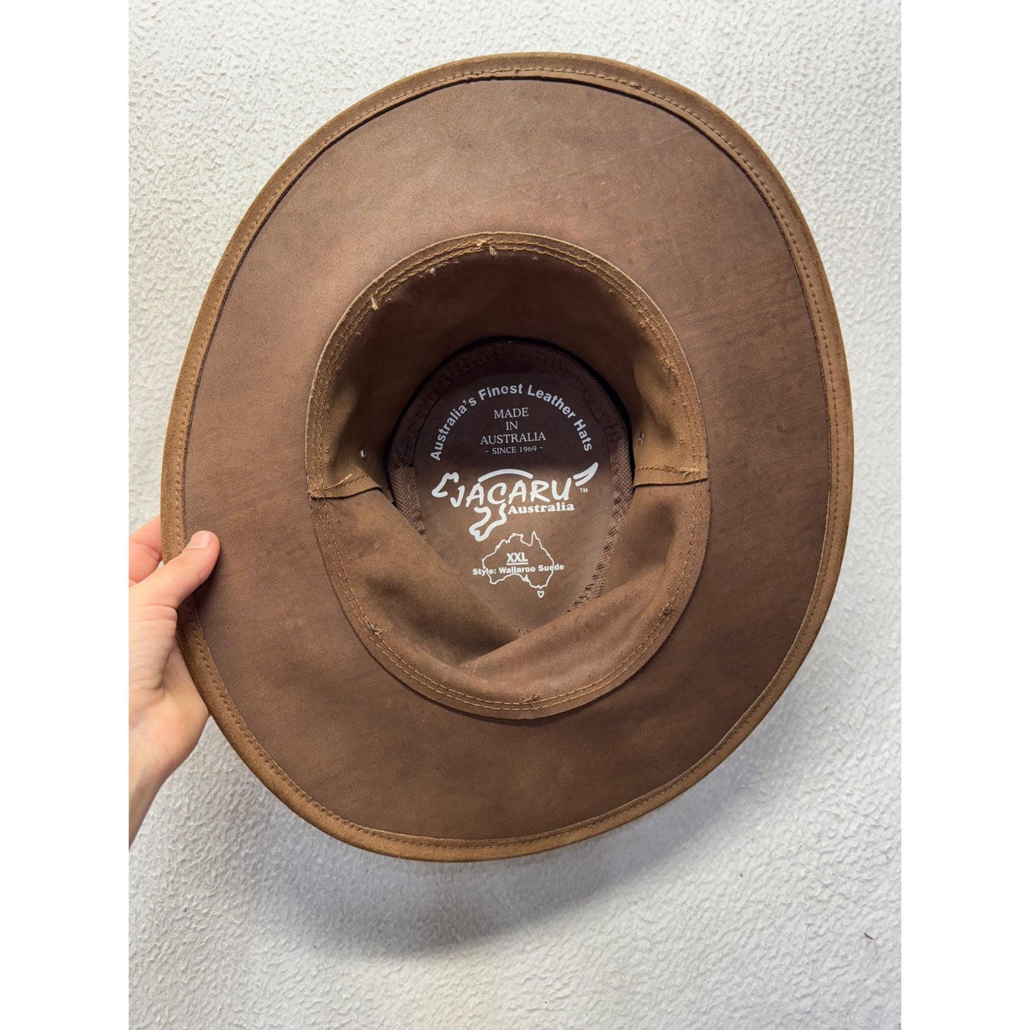 Jacaru Australia Brown Leather Wide Brim Hat XXL 9486
