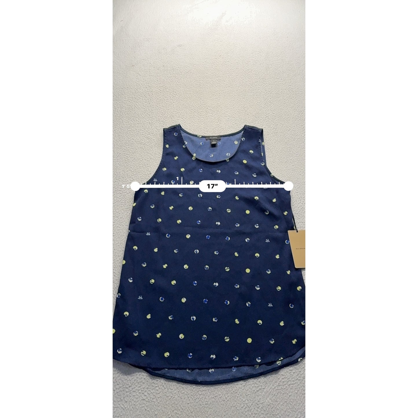 Halogen XS Navy Sleeveless Tank Top With Yellow/Blue Polka Dot Print 288B