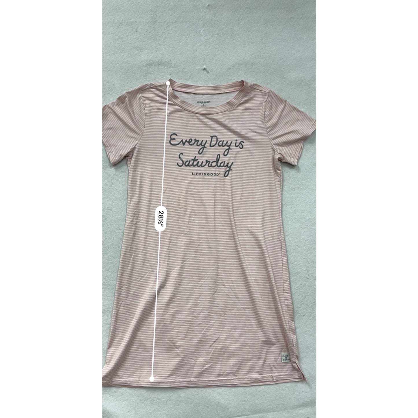 Life Is Good Womens Striped Sleep Shirt "Every Day Is Saturday" S Pink #6838