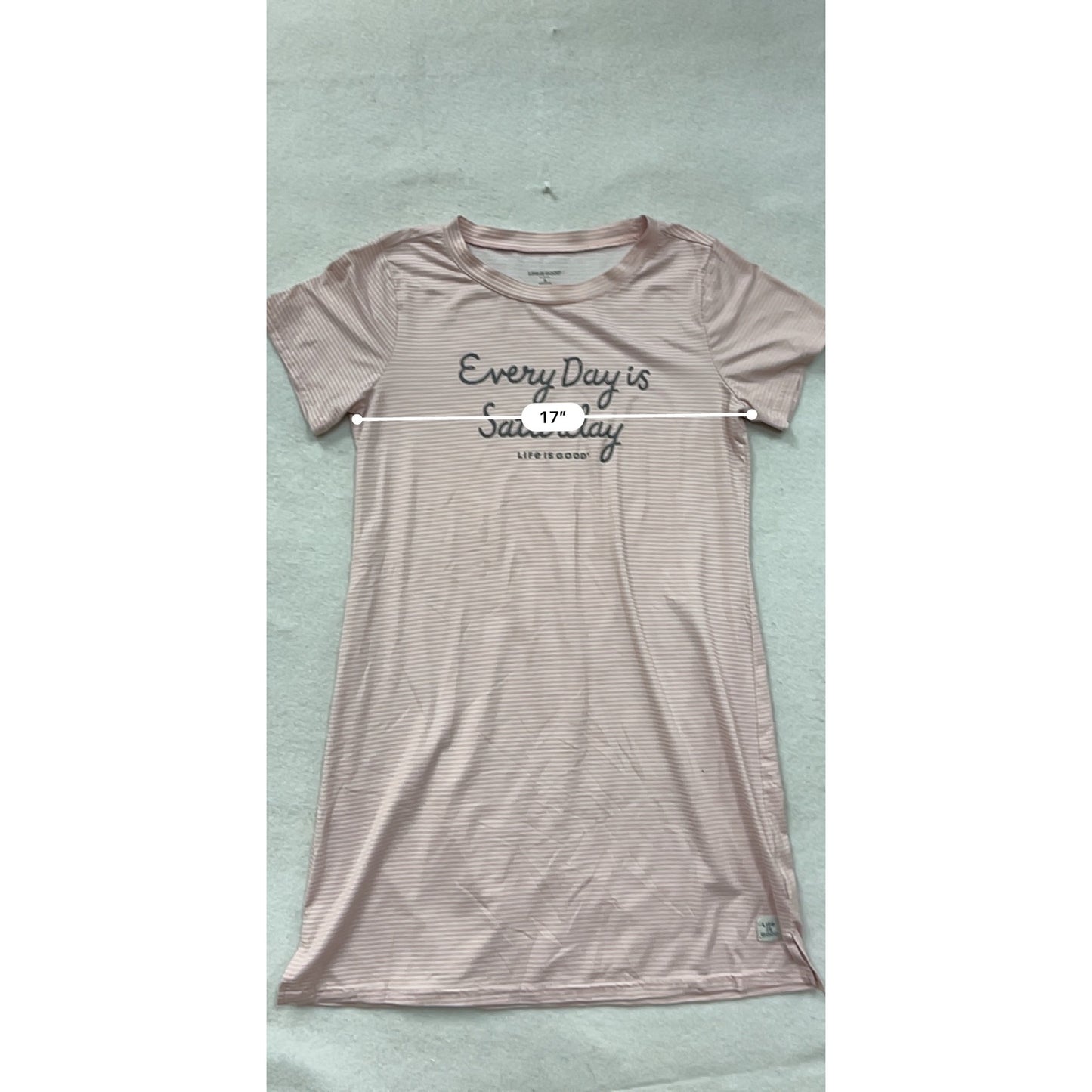 Life Is Good Womens Striped Sleep Shirt "Every Day Is Saturday" S Pink #6838