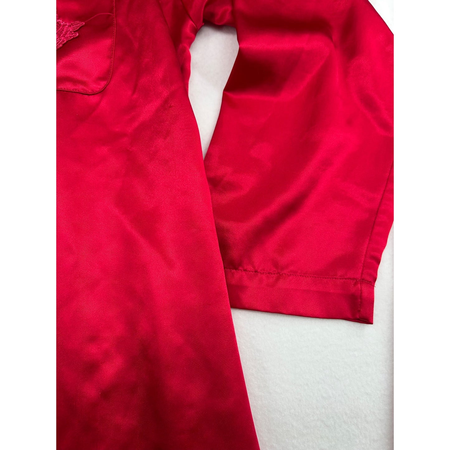 Victorias Secret Red Satin Pajama Set With Embroidered Pocket Detail #6651