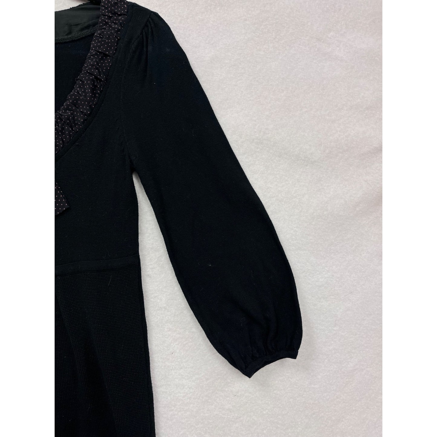 Nanette Lepore Womens Small Black Knit Dress With Polka Dot Silk Bow #8112
