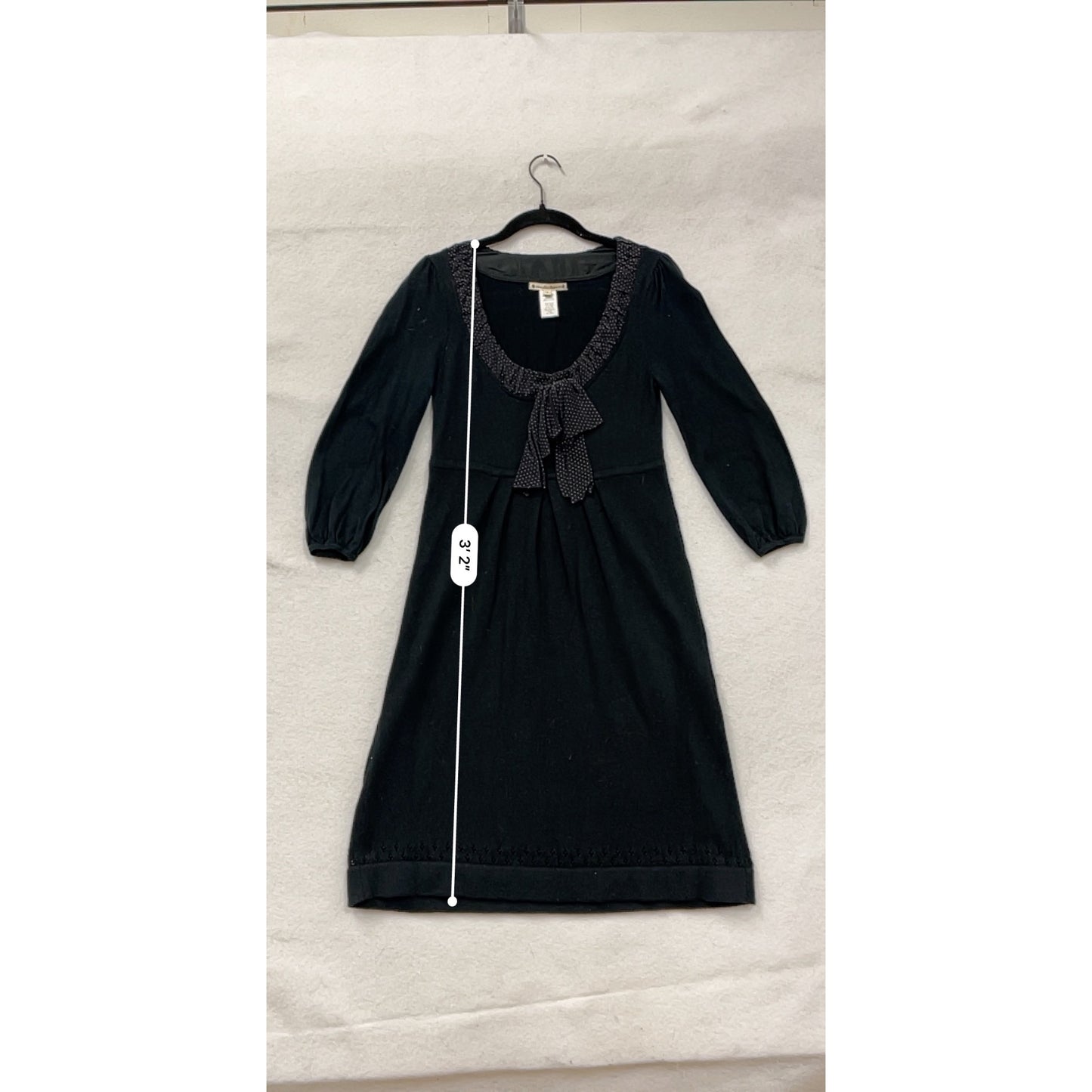 Nanette Lepore Womens Small Black Knit Dress With Polka Dot Silk Bow #8112
