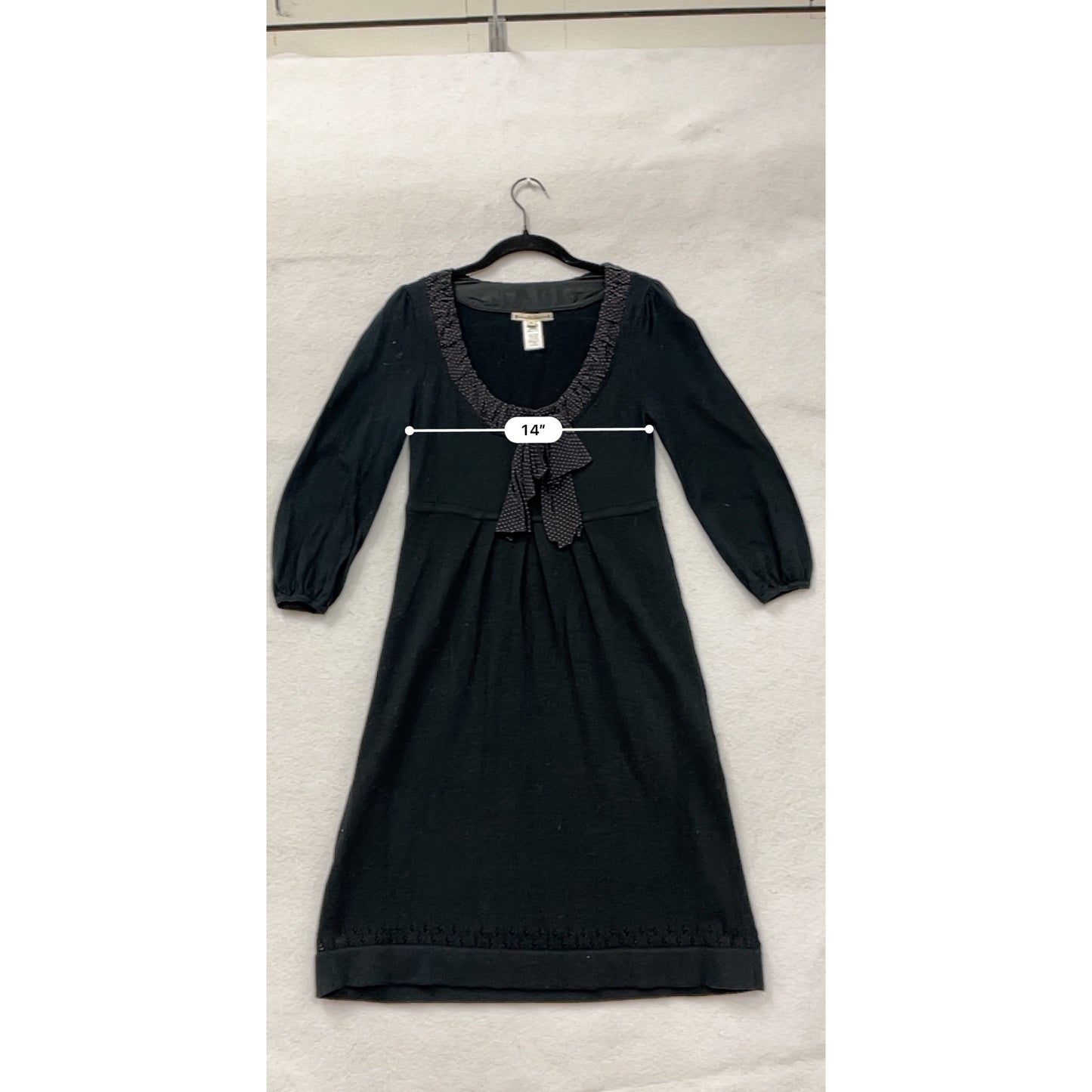 Nanette Lepore Womens Small Black Knit Dress With Polka Dot Silk Bow #8112